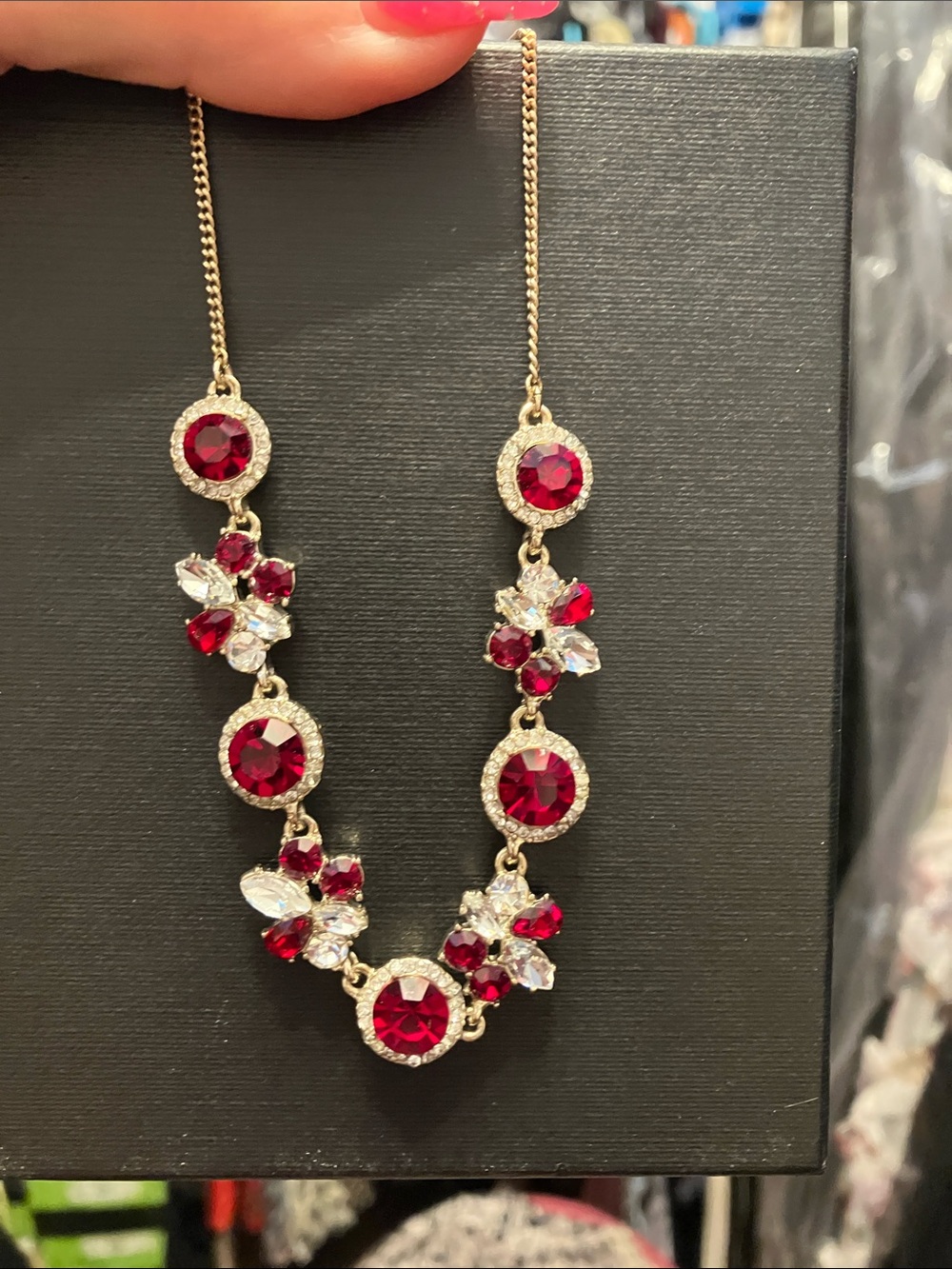 Givenchy Gold-Tone Necklace with Red and Clear Crystals